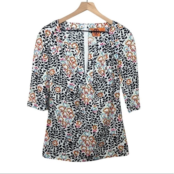 Tory Burch Alexiane Printed Tunic 100% Linen - Picture 1 of 7